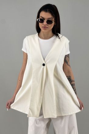 Дамски дълъг елек в бяло-крем