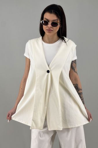 Дамски дълъг елек в бяло-крем