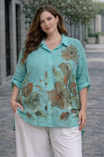 Дамска МАКСИ ленена риза в светло зелено