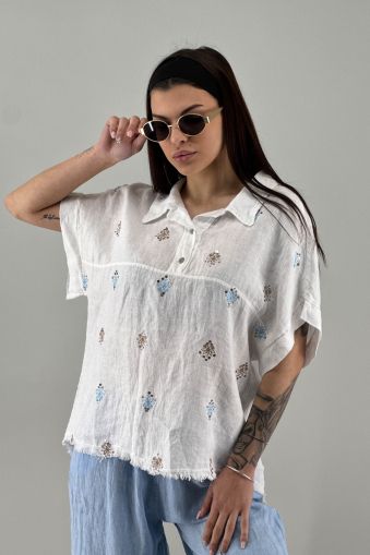 Дамска ленена риза в бяло