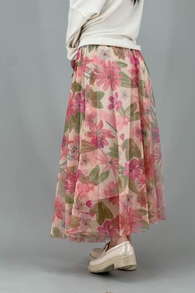 Дълга пола с флорален тюлен слой