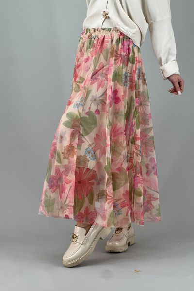 Дълга пола с флорален тюлен слой