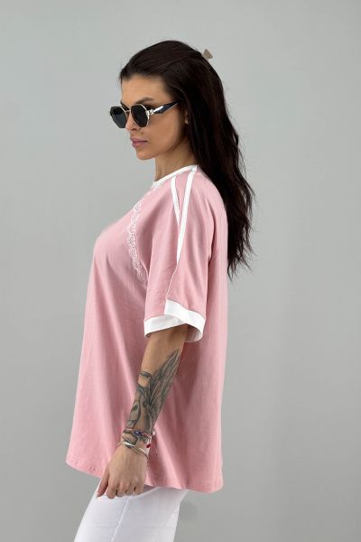 Дамска блуза в розово и бяло