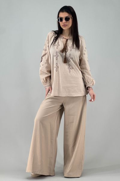 Дамска риза в светло кафяво