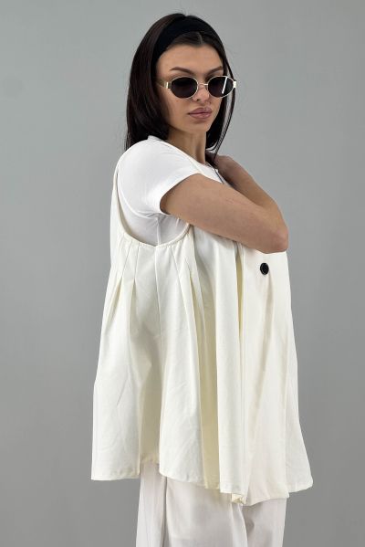 Дамски дълъг елек в бяло-крем