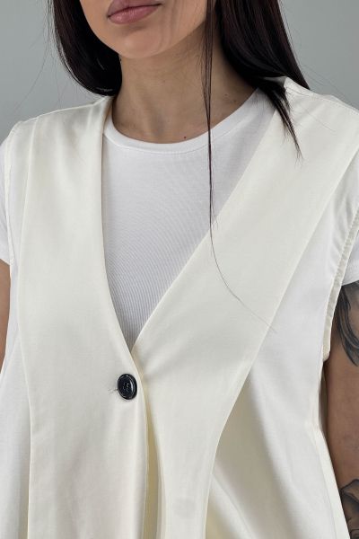 Дамски дълъг елек в бяло-крем