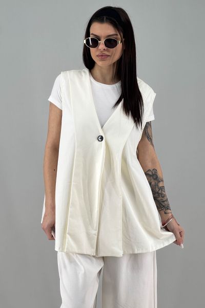 Дамски дълъг елек в бяло-крем