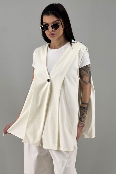 Дамски дълъг елек в бяло-крем