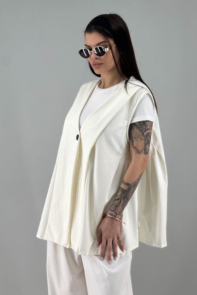 Дамски дълъг елек в бяло-крем