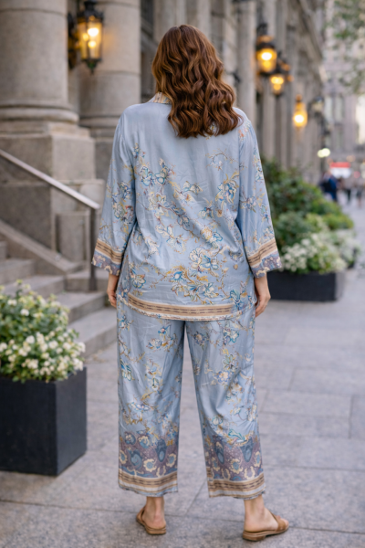 Дамски сатенен панталон в светло синьо