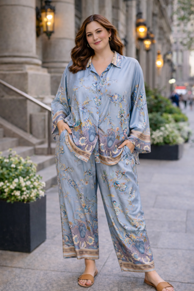 Дамски сатенен панталон в светло синьо