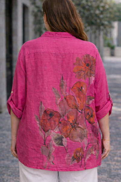 Дамска МАКСИ ленена риза в циклама