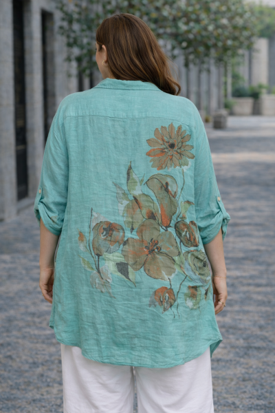 Дамска МАКСИ ленена риза в светло зелено