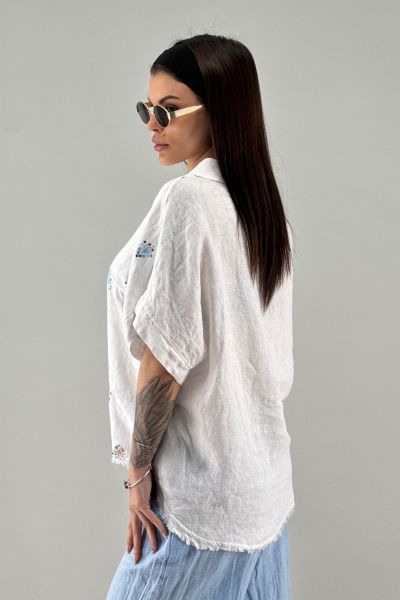 Дамска ленена риза в бяло