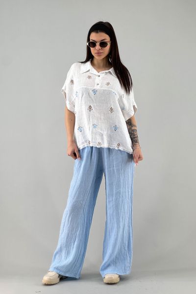 Дамска ленена риза в бяло