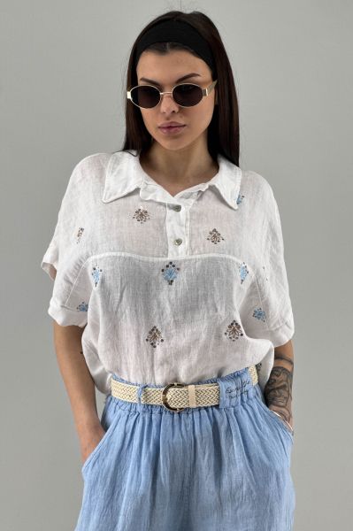 Дамска ленена риза в бяло