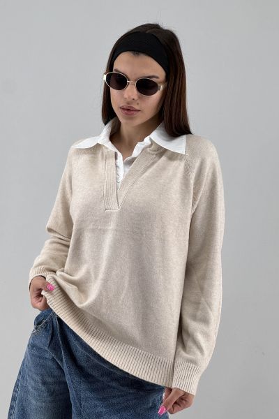 Дамски пуловер в светло кафяво